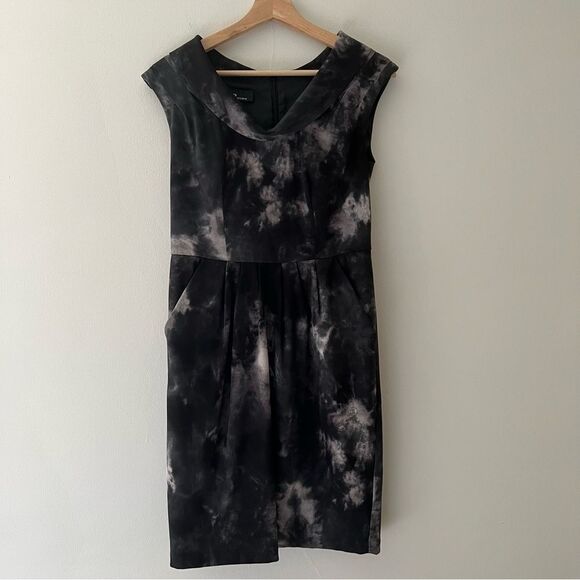 Cocktail Dress Pockets Cowl Neck Tie Dye Black Retro 60s Style Size 2 - Picture 1 of 9